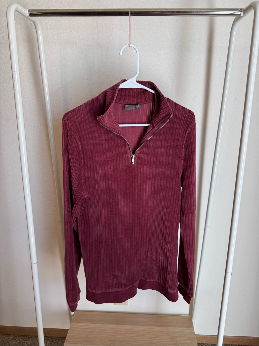 ASOS Men's Ribbed Half-Zip Sweater in Burgundy
